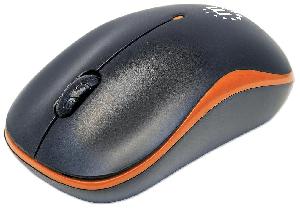 Manhattan Success Wireless Mouse - Black/Orange - 1000dpi - 2.4Ghz (up to 10m) - USB - Optical - Three Button with Scroll Wheel - USB micro receiver - AA battery (included) - Low friction base - Three Year Warranty - Blister - Ambidextrous - Optical - RF 